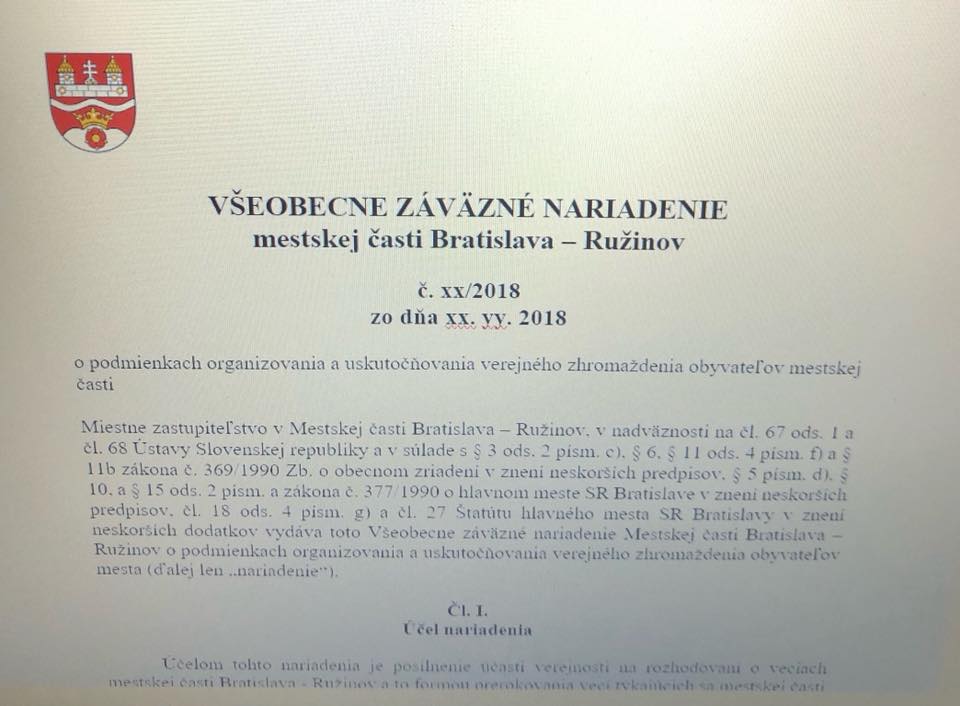Všeobecne záväzné nariadenie o verejných zhromaždeniach v Ružinove